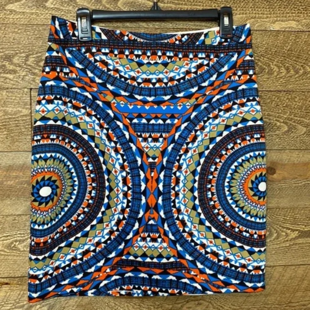 Anthropologie Tabitha Olmeda Boho Pencil Skirt Multicolor Mosaic Print Size 8